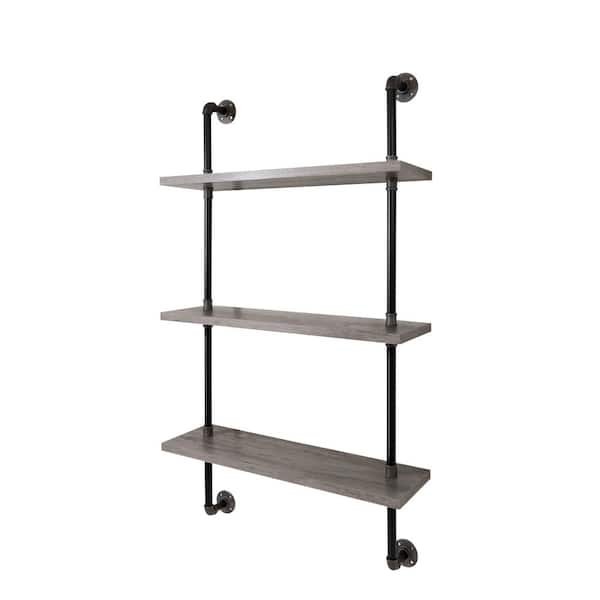 Woodsboro 9.45 in. x 31.5 in. x 55.87 in. Vintage Gray Oak 3-Shelf Decorative Wall Shelf