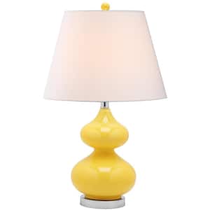 Eva 24 in. Yellow Double Gourd Glass Table Lamp with Off-White Shade