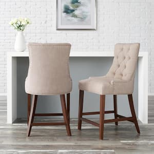 Bakerford Biscuit Beige Upholstered Counter Stool with Tufted Back (Set of 2)