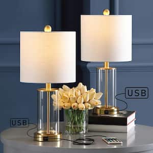 Abner 21 in. Brass Gold Glass Modern Contemporary USB Charging LED Table Lamp