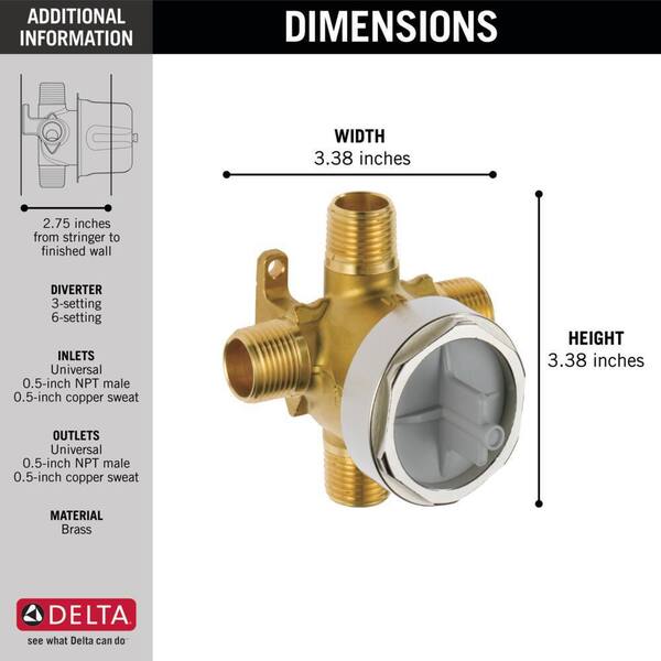 thumbnail interactive-video image 1 of Delta MultiChoice Tub/Shower Rough-In Valve - R10000-MF-R (Certified Refurbished, Brass) 1 of 5