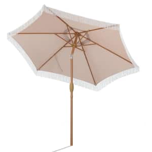 7.38 ft. Outdoor Patio Wood Beach Umbrella With Tassel in khaki