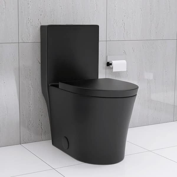 1-Piece 1.1/1.6 GPF Dual Flush Elongated Toilet in Matte Black Seat Included