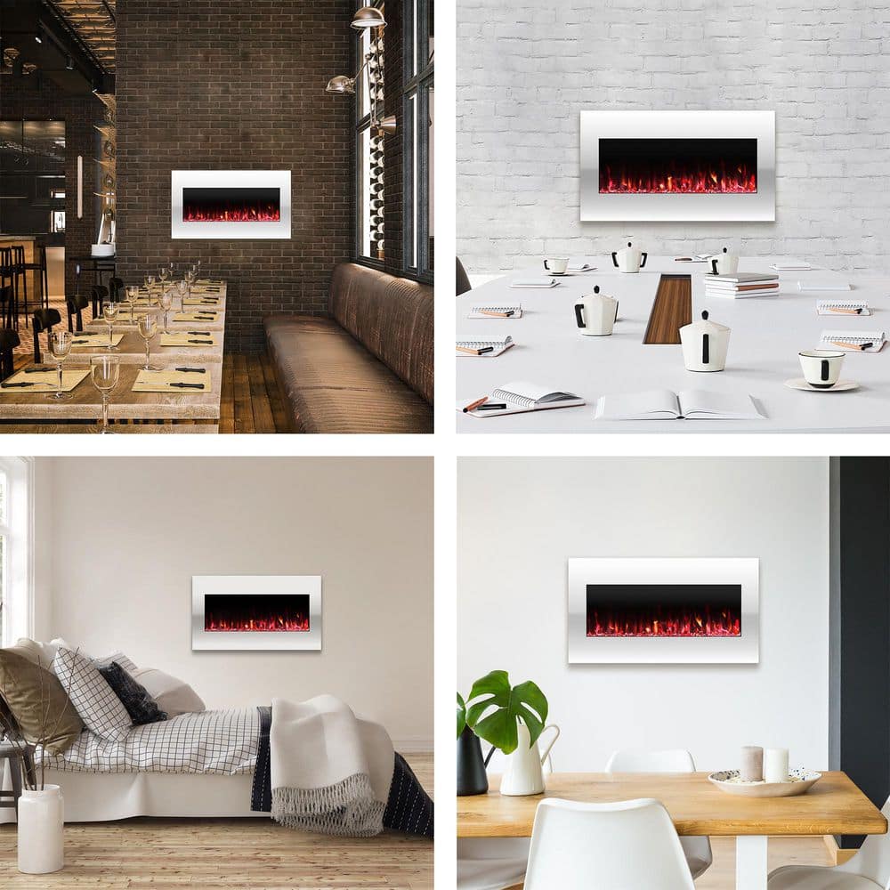 36-Inch White Wall-Mounted Electric Fireplace with LED Flames