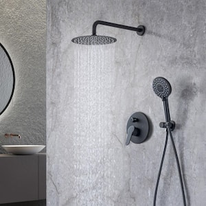 Single-Handle 1-Spray Round High Pressure Shower Faucet with 10 in. Shower Head in Matte Black (Valve Included)