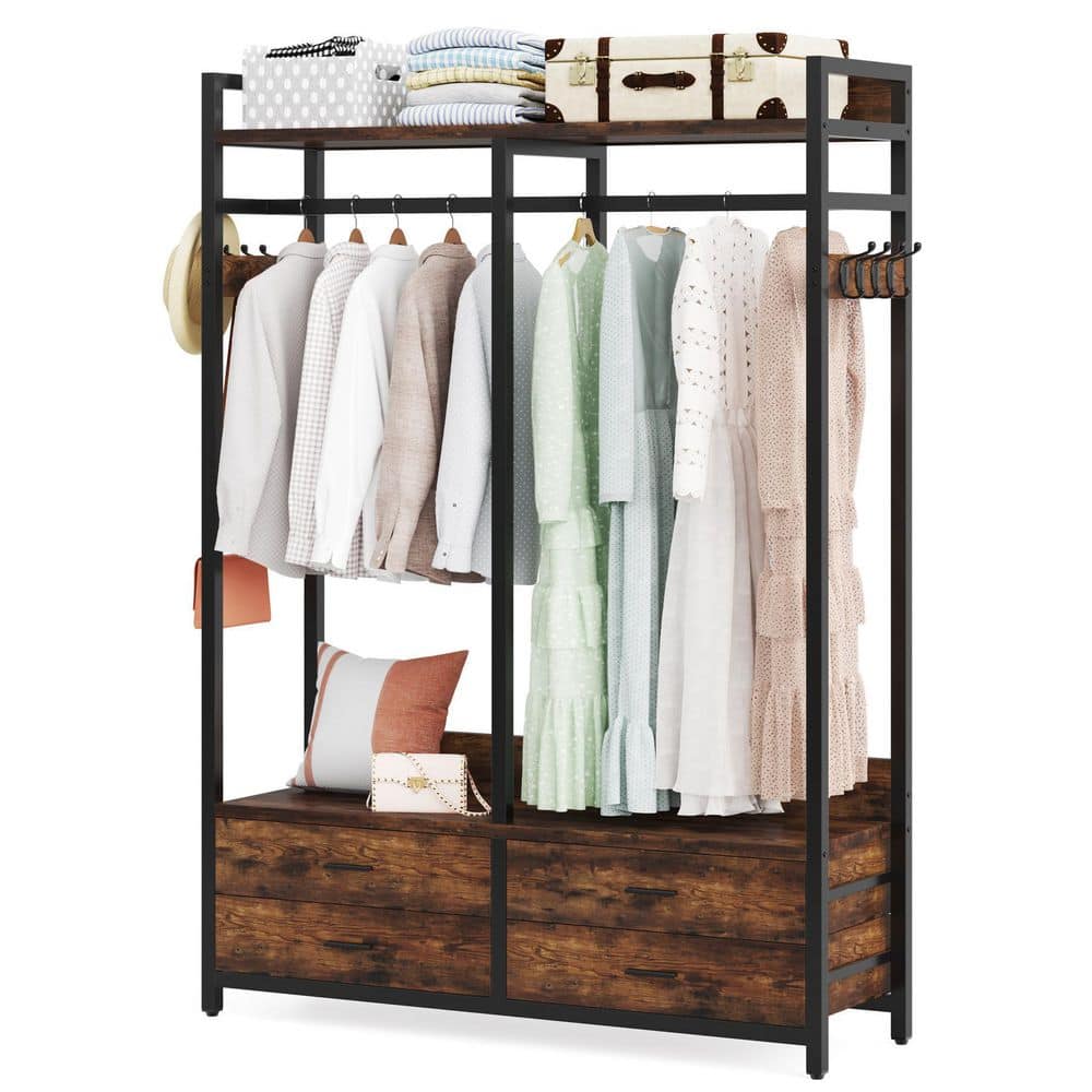 Carmalita Brown Closet Organizer Hanging Rod Garment Shelves 4 Drawers 8 Hooks Rack 70.9 in. H x 15.7 in. W x 47.2 in. D - thumbnail 4