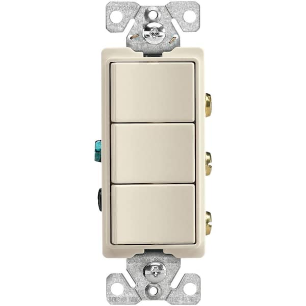 Eaton 15 Amp 3-Way 120-Volt Decorator Heavy Duty Grade 3 Single-Pole Combination Switch, Light Almond