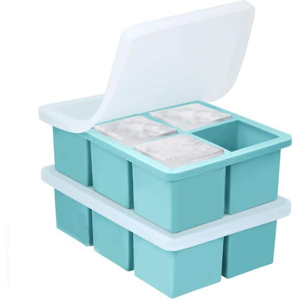 Large Square Silicone Ice Cube Tray with Lid Black for Whiskey Cocktails Easy Release 2 Pack Kitchen Mold