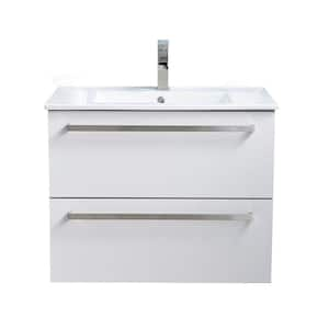 30 in. W x 18 in. D x 24 in. H Floating Bath Vanity in White with White Ceramic Sink