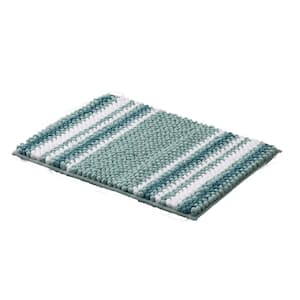 Aiden 17 in. x 24 in. Aqua Striped Polyester Rectangle Bath Rug