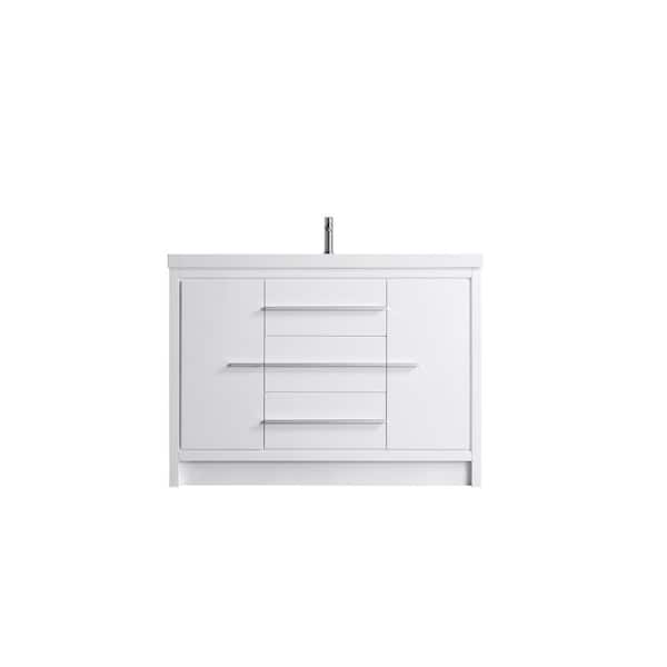 VSB 47.5 in. W x 19.75 in. D x 35 in. H Freestanding Bath Vanity with White Resin Top in White