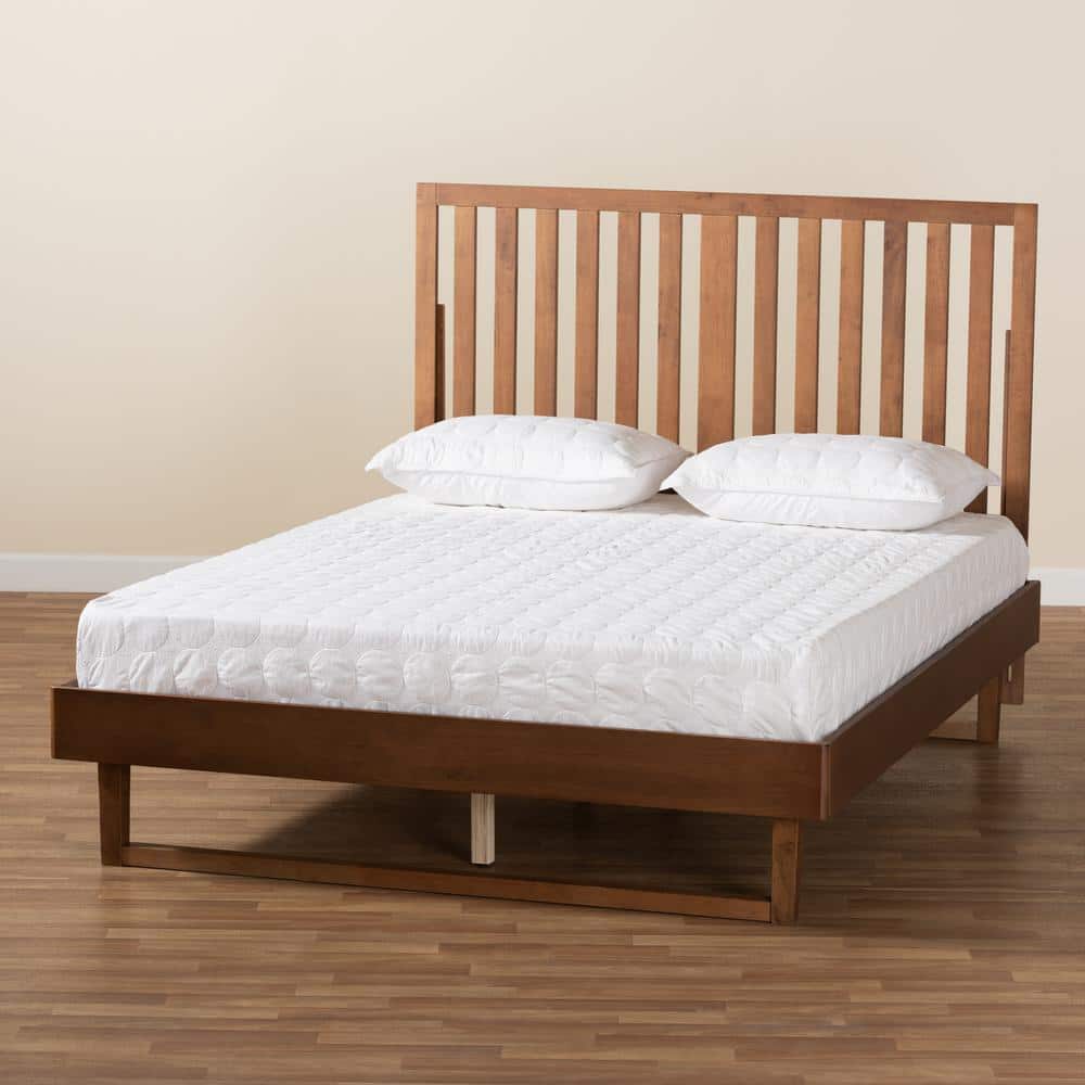 Walnut Brown Tufted Upholstered Full Wood Platform Bed