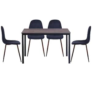 Brandt Scargill Blue 5 Pieces Rectangle Walnut MDF Top Dining Table Chair Set With 4 Upholstered Dining Chair