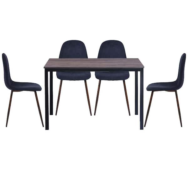 Homy Casa Brandt Scargill Blue 5 Pieces Rectangle Walnut MDF Top Dining Table Chair Set With 4 Upholstered Dining Chair