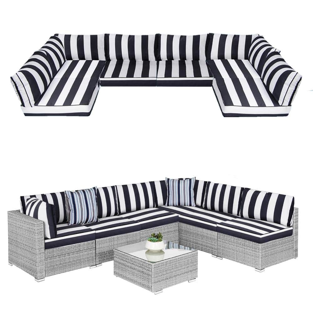6 Seat Waterproof Outdoor Replacement Cushions, 102.4 x 47.2 x 13.7 in.-14-