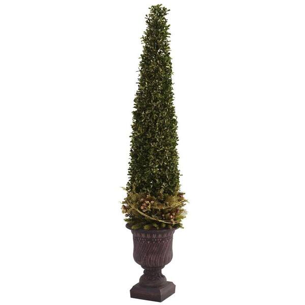 Nearly Natural Mixed Golden Boxwood and Holly Topiary with Urn