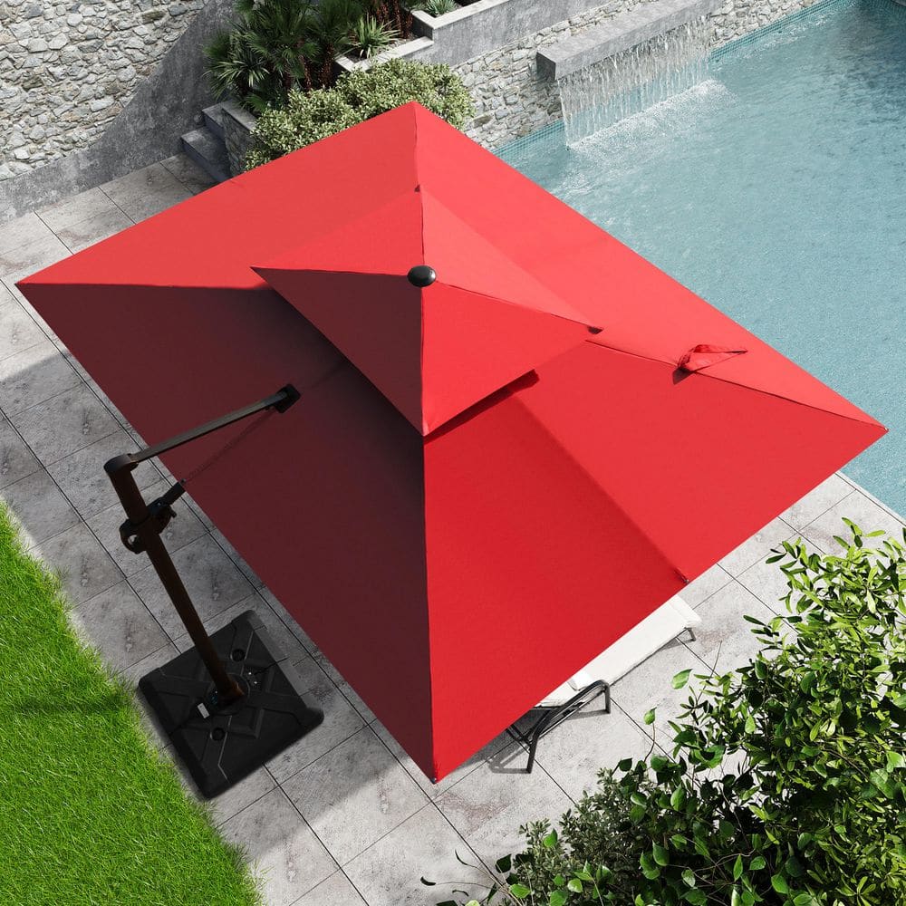 11 ft. x 9 ft. Aluminum Cantilever Patio Umbrella in Red Double Top Outdoor Offset Umbrella with 220 lbs. Wheeled Base price history on PriceWatchPro