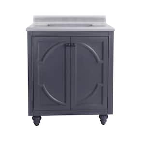 Odyssey 30 in. W x 22 in. D x 34.5 in. H Bathroom Vanity in Maple Grey with White Stripes Marble Top
