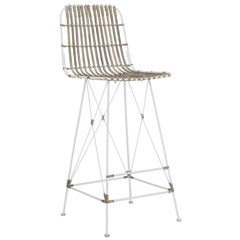Minerva White Wicker and Metal Bar Stool Set of 2