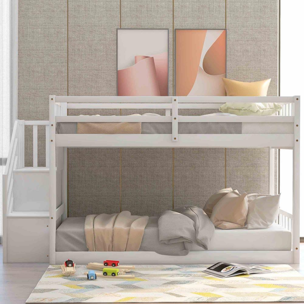 White Twin over Twin Floor Bunk Bed, Ladder with Storage price history on PriceWatchPro
