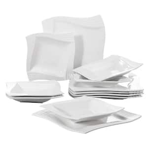 Series Amparo 12-Piece Dinner Plate and Soup Plate Ivory White Porcelain Dinnerware Set (Service for 6)