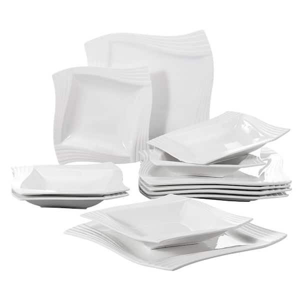 MALACASA Dish Set for 12, Gray White Plates and Bowls Sets, 36