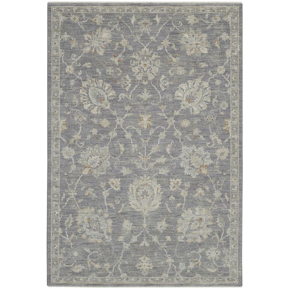 HomeRoots 5 ft. x 8 ft. Ivory And Gray Floral Medallion Area Rug ...