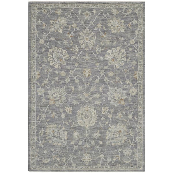 HomeRoots 5 ft. x 8 ft. Ivory And Gray Floral Medallion Area Rug ...