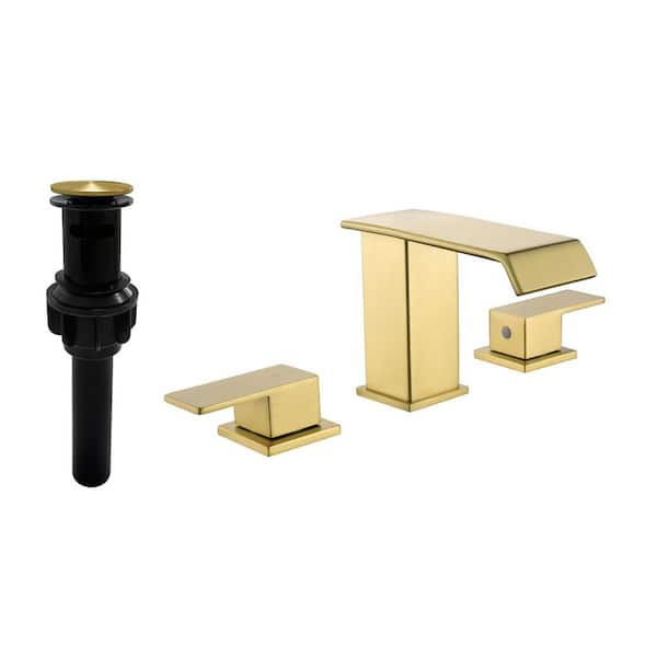 8 in. Widespread Double Handle Bathroom Faucet with Drain Kit Included in Gold