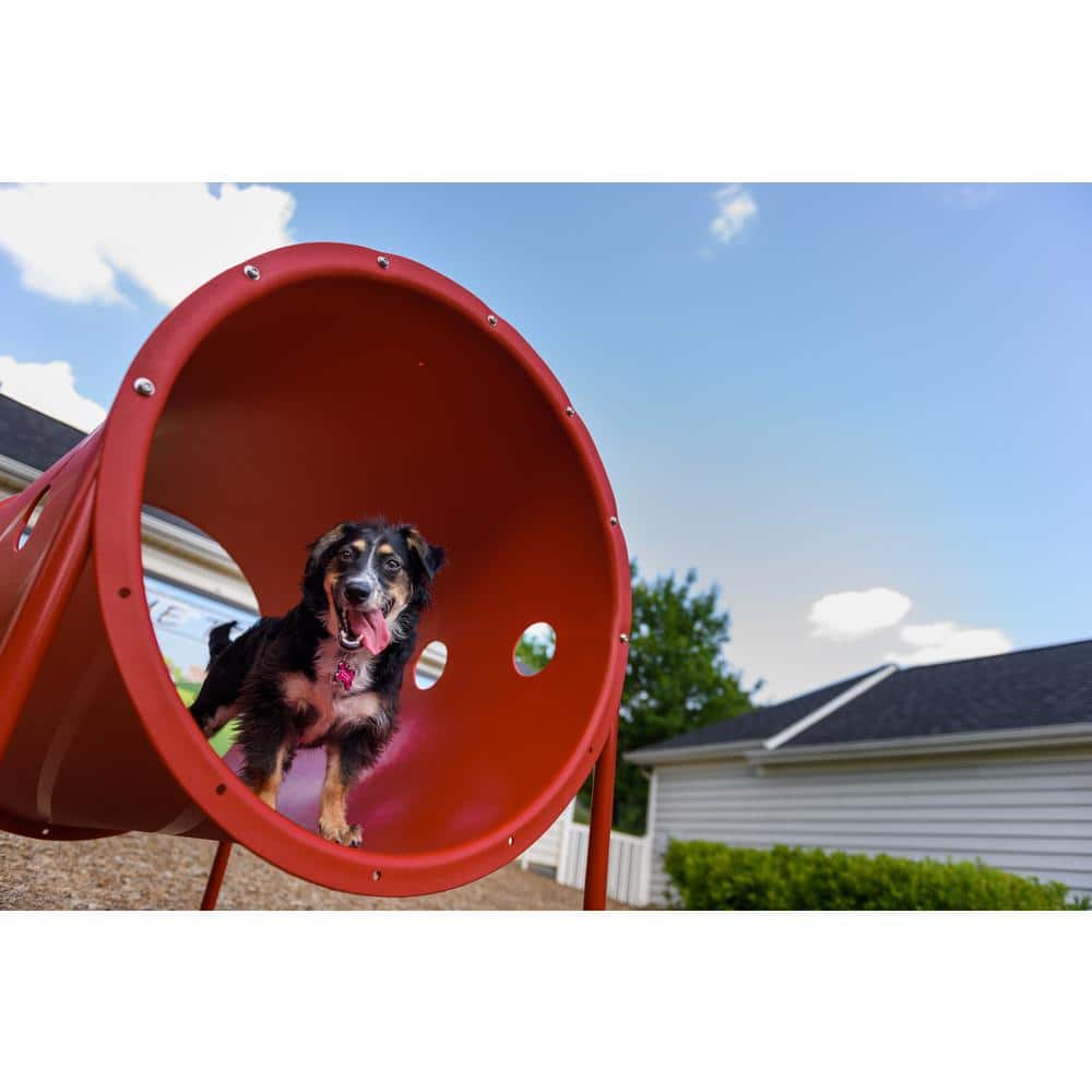 Red Rotomolded Plastic Doggie Crawl Tunnel with Powder-Coated Posts