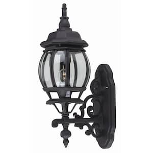 Francisco 19.5 in. 1-Light Black Coach Outdoor Wall Light Fixture with Clear Glass