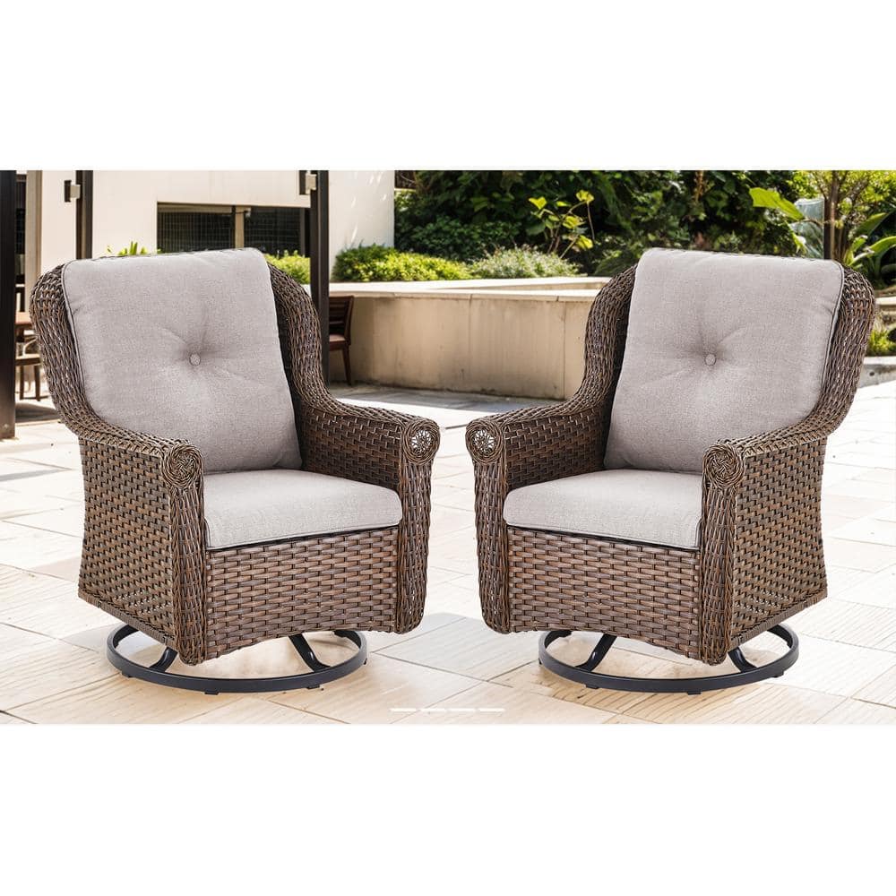 Chryswirl Metal and Brown Wicker Outdoor Rocking Chair Patio Swivel Chairs with Olefin Beige Cushions (2-Pack) price history on PriceWatchPro