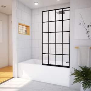 French Linea Toulon 30 in. W x 58 in. H Fixed Frameless Single Panel Tub Door in Matte Black