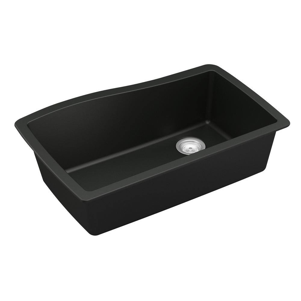 Black Quartz Composite Undermount Single Bowl Kitchen Sink