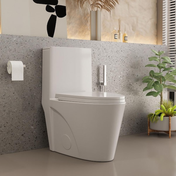 Opvande 1-Piece 1.1/1.6 GPF Dual Flush Elongated Toilet in Glossy White Seat Included