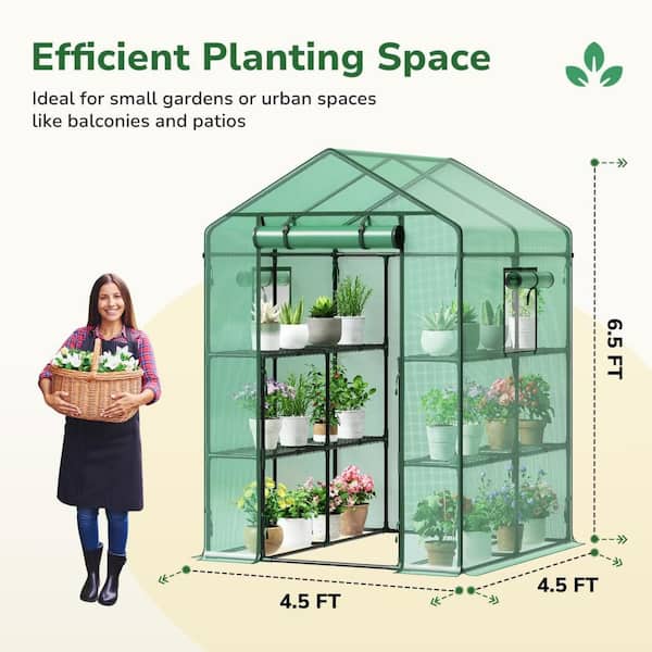 4.5 ft. W x 4.5 ft. D x 6.5 ft. H Walk-In Indoor/Outdoor Greenhouse with 8 Shelves, 4 Ropes and Stakes