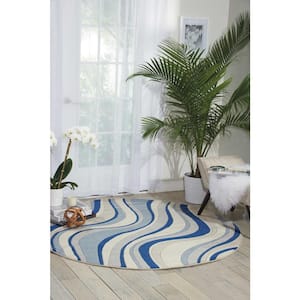 Somerset Ivory/Blue 6 ft. x 6 ft. Floral Contemporary Round Area Rug