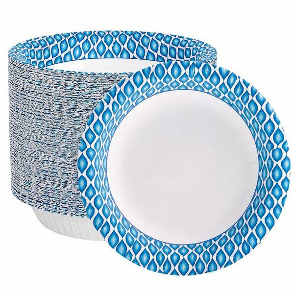 180-Piece 20 fl. oz. Blue Paper Rice Bowls, Disposable Printed Soak Proof Bowls for Breakfast, Lunch, and Dinner Meals