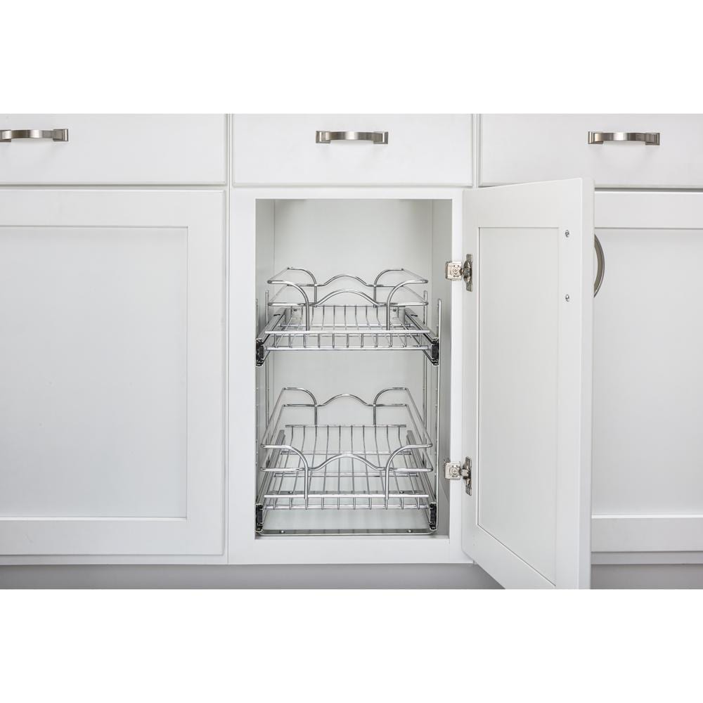 Chrome 2-Tier Wire Basket Pull Out Shelf for Cabinets