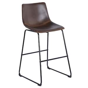 Clayton 27 in. Whiskey Brown, Black Powder Coated Low Back Metal Bar Stool with Leather Seat