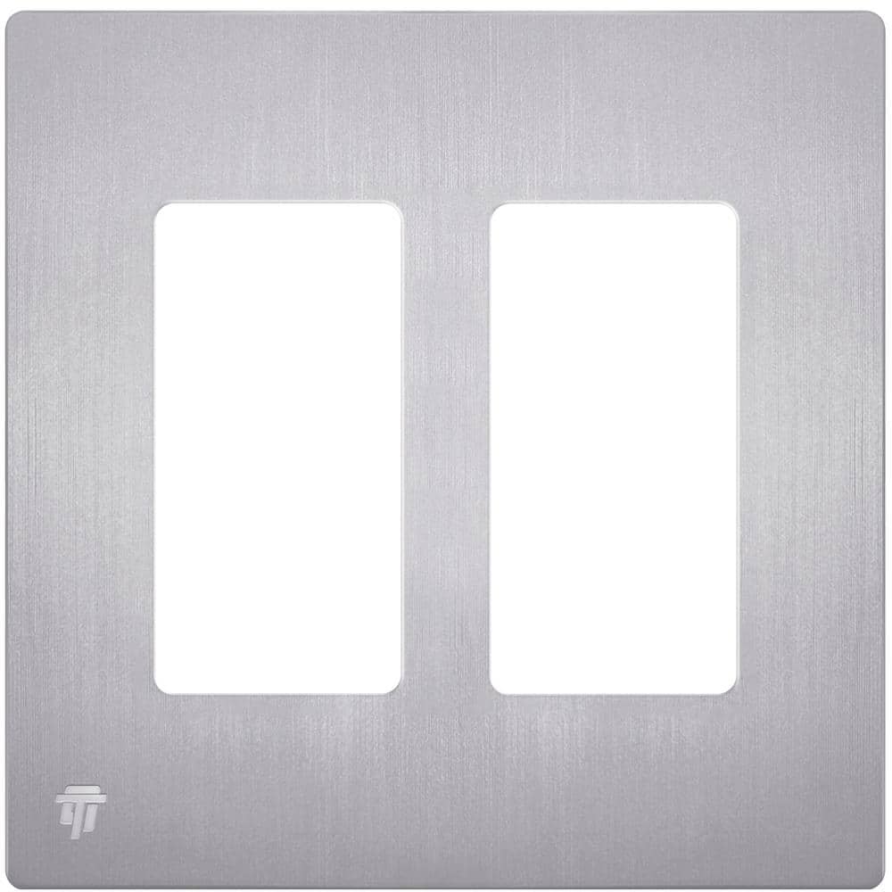 Brushed Silver 2-Gang Screwless Decorator Wall Plate