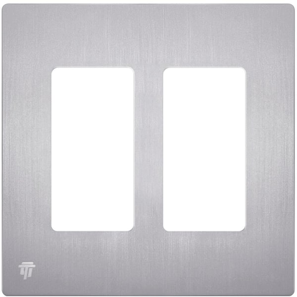 Elite 4.68 in. H x 4.73 in. L, Brushed Silver 2-Gang Screwless Decorator Wall Plate