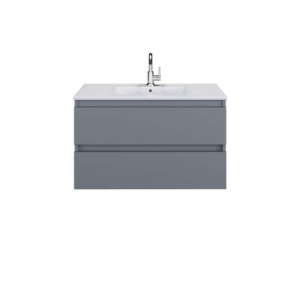 VOLPA USA AMERICAN CRAFTED VANITIES Salt 36 in. W x 18 in. D Bath Vanity in Gray with Ceramic Vanity Top in White with White Basin