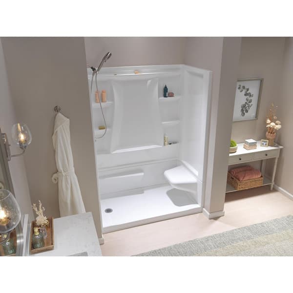 Classic 500 Right Seat 60 in. x 32 in. x 75.88 in. H Alcove Shower Kit Shower Wall and Shower Pan in White