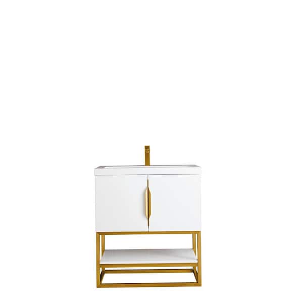 James Martin Vanities Columbia 31.5 in. W x 15.38 in. D x 16.88 in. H Single Vanity in Glossy White with Resin Top in White Glossy