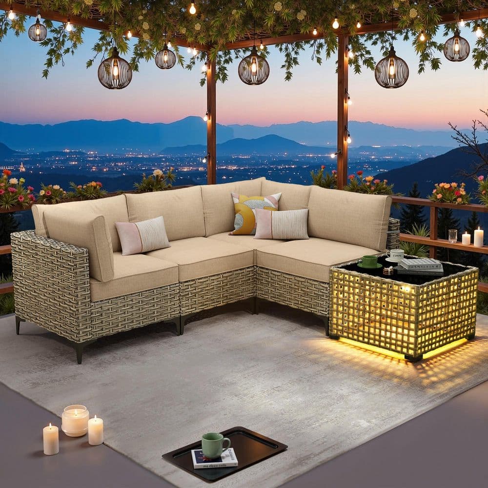 Holly Gray 5-Piece Wicker Patio Conversation Seating Set with Beige Cushions and Coffee Table price history on PriceWatchPro