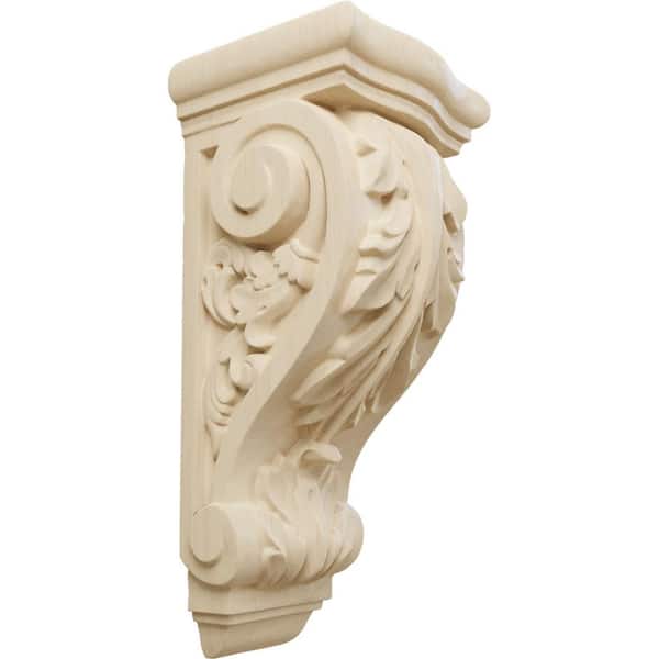 Ekena Millwork 5-1/4 in. x 4-3/4 in. x 12 in. Unfinished Lindenwood Medium Farmingdale Acanthus Corbel