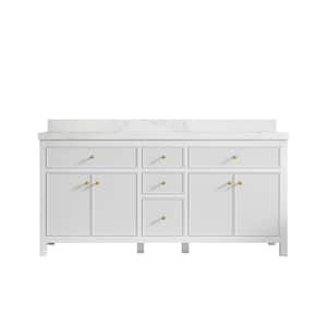 Sonoma 72 in. W x 22 in. D x 36 in. H Double Sink Bath Vanity in White with 2" Calacatta Nuvo Top