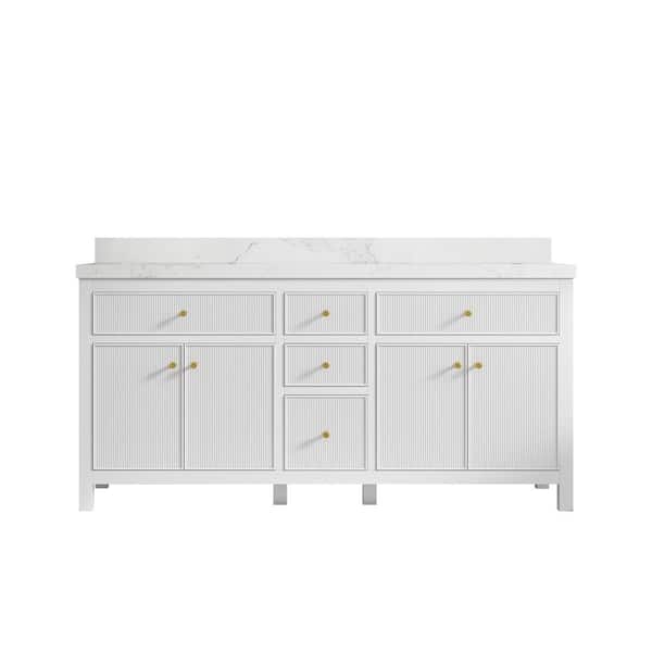 Willow Collections Sonoma 72 in. W x 22 in. D x 36 in. H Double Sink Bath Vanity in White with 2" Calacatta Nuvo Top