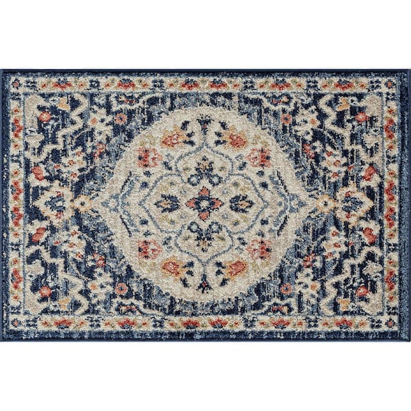 Tayse Rugs Tuscany Medallion Navy 2 ft. x 3 ft. Indoor Area Rug